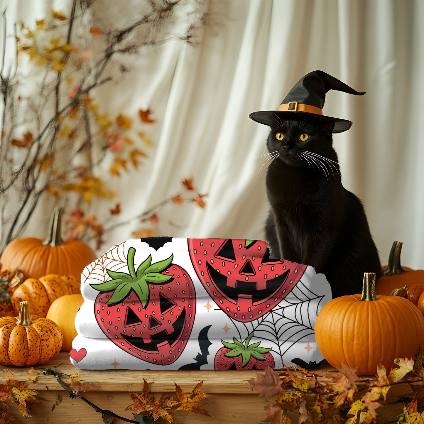 Halloween Strawberry Plush Blanket, Cozy Throw for Fall Decor, Cute Halloween Gift, Spooky Seasonal Blanket, Warm Home Accessory