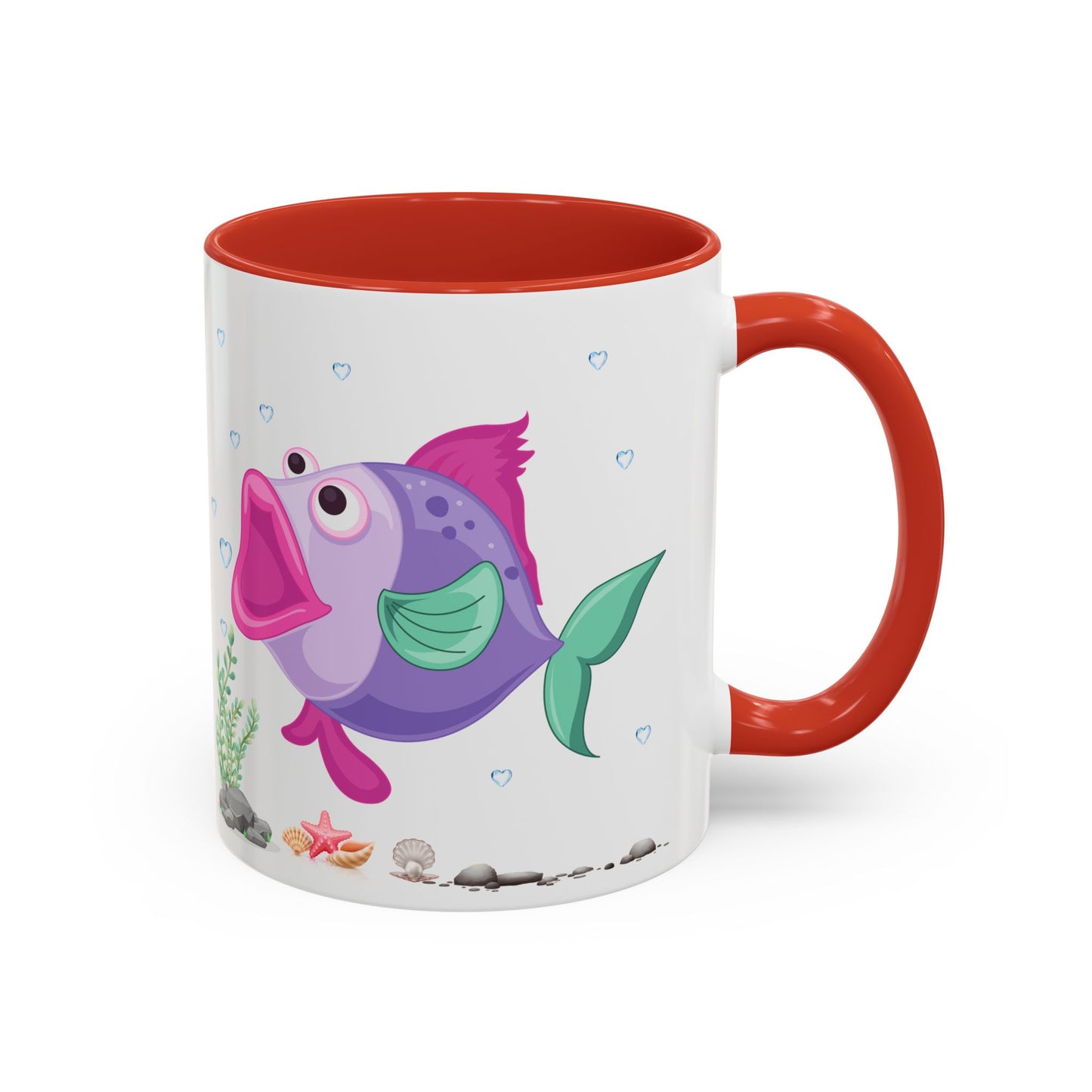 Fish with open mouth bubbles and underwater flora. Coffee Mug