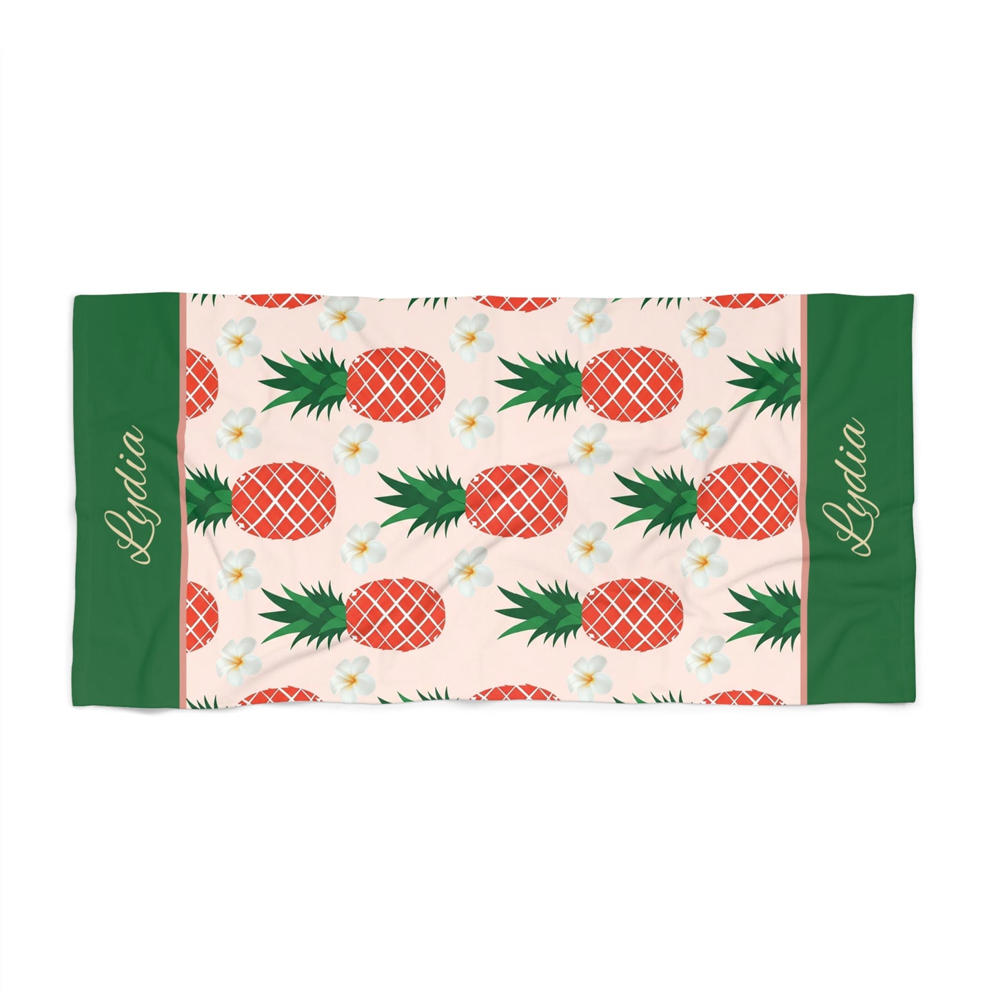 Pineapple Pattern Beach Towel — Personalized Name Tropical Summer Towel