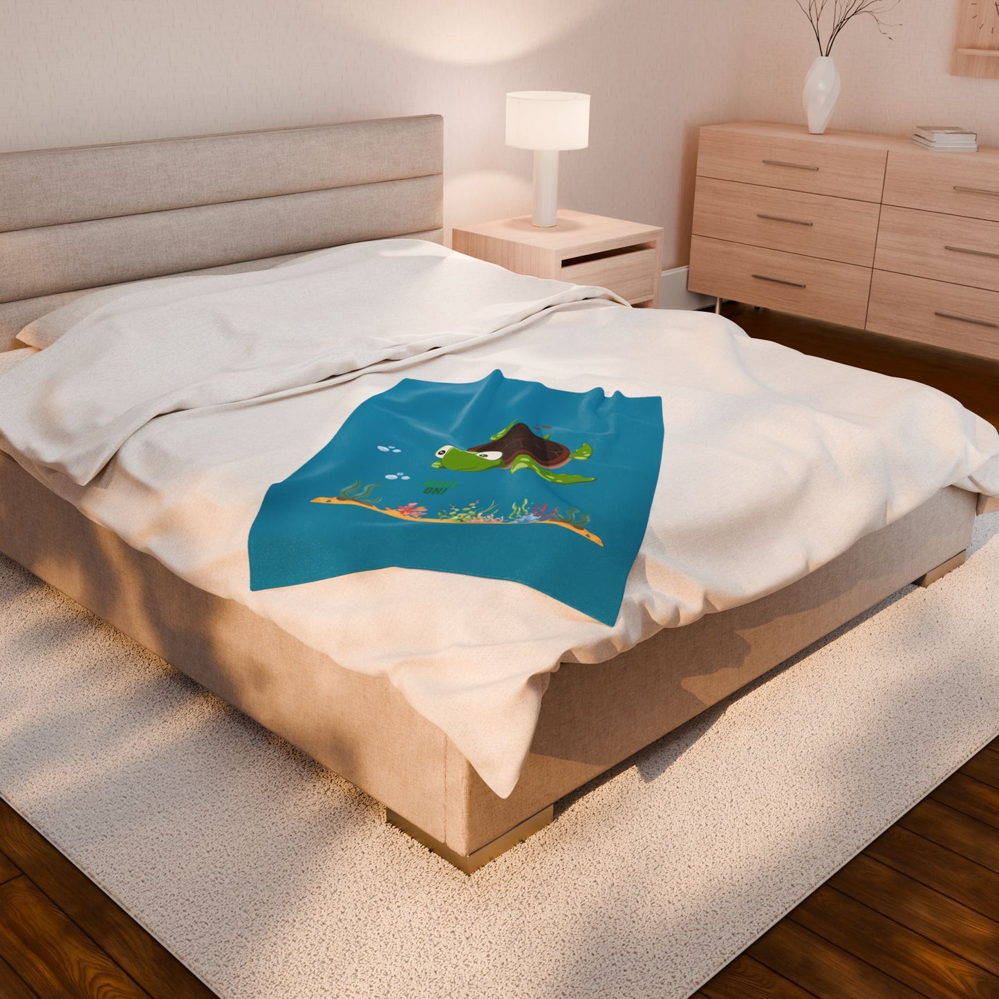 Turtle with seaweed and bubble Velveteen Plush Blanket