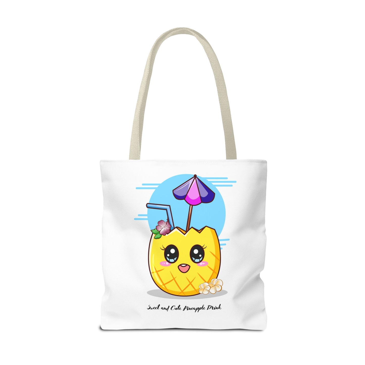 Pineapple Picnic Tote Bag — Cute Kawaii Tropical Drink Design