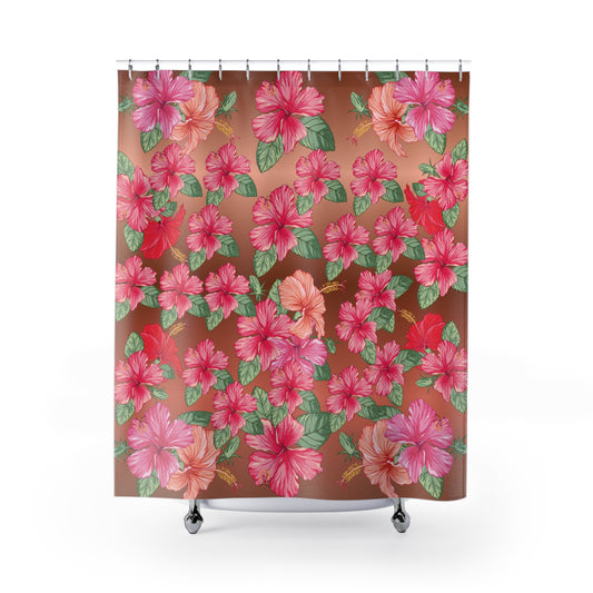 Tropical Hibiscus Shower Curtain — Pink Floral Bathroom Decor