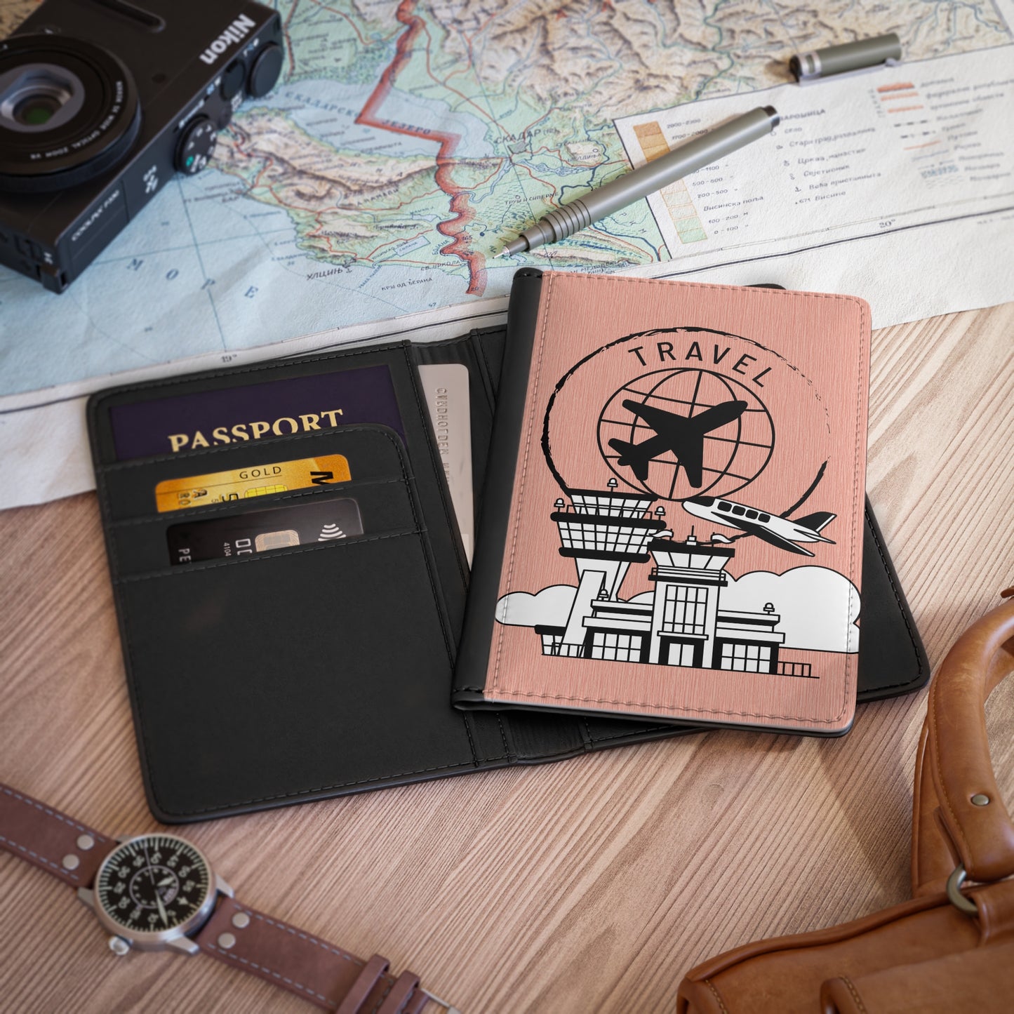 Travel Passport Cover — Pink Airport Plane Passport Holder