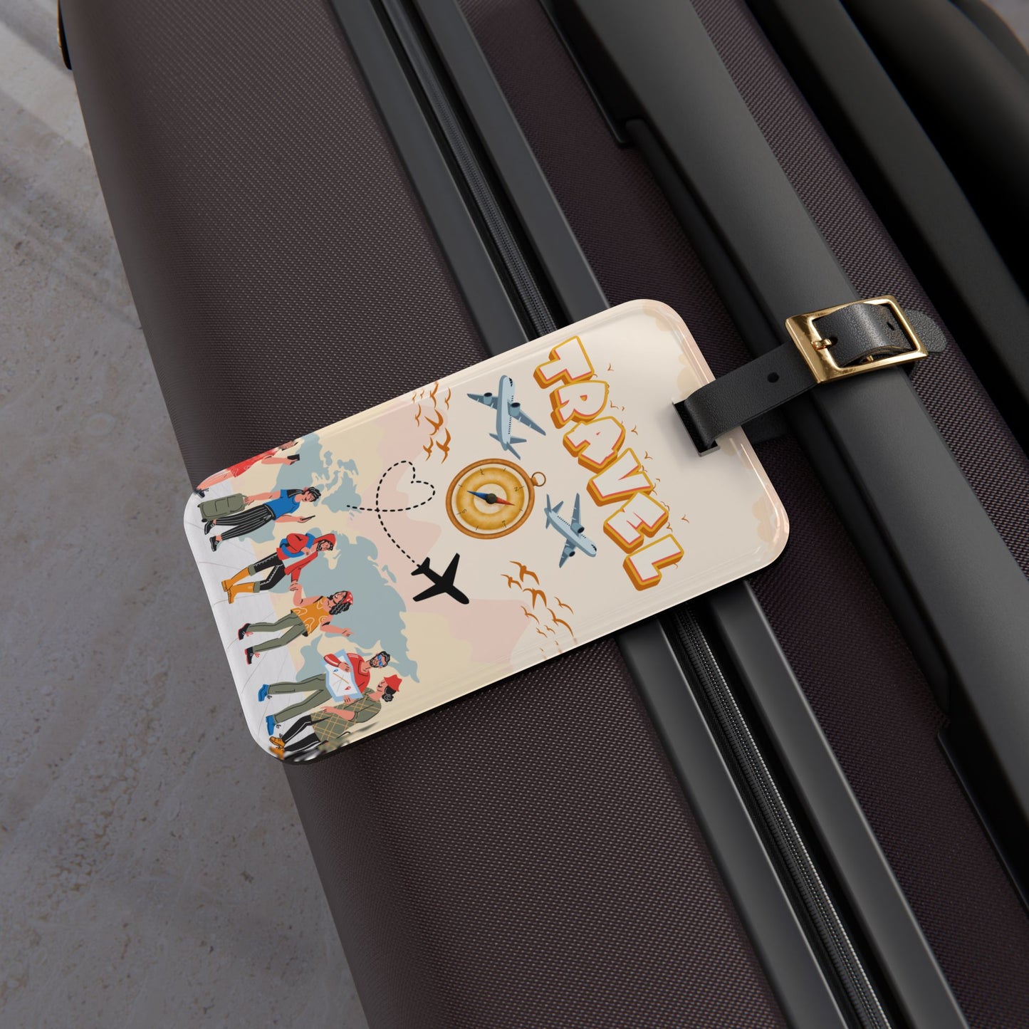 Travel Luggage Tag – Retro Plane Compass Design ("TRAVEL")