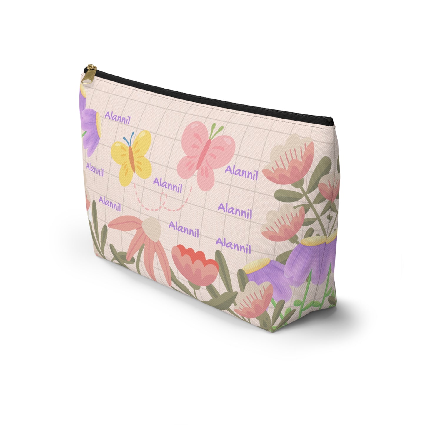 Floral Butterfly Accessory Pouch — Personalized T-Bottom Makeup Bag
