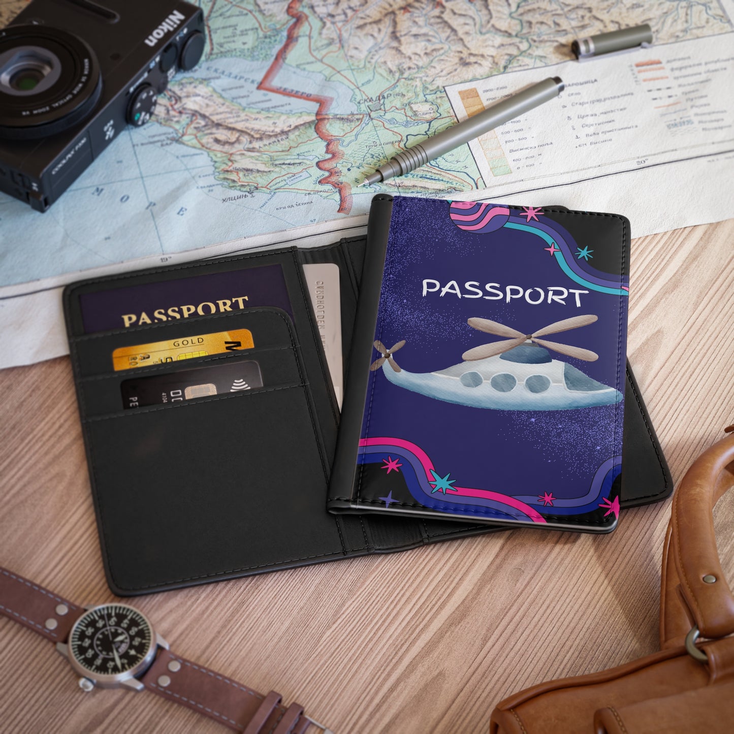 Whimsical Helicopter Passport Cover – Cute Travel Document Holder