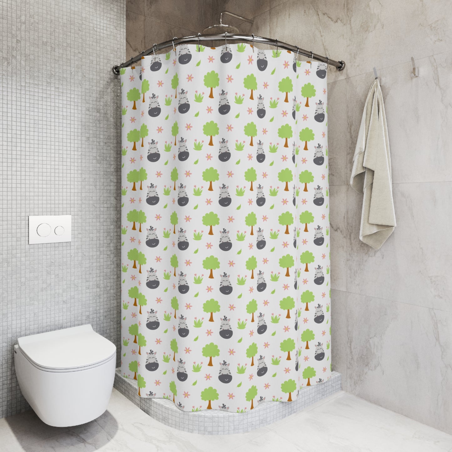 Totoro Forest Pattern Shower Curtain — Cute Studio Ghibli-Inspired Woodland Bathroom Decor