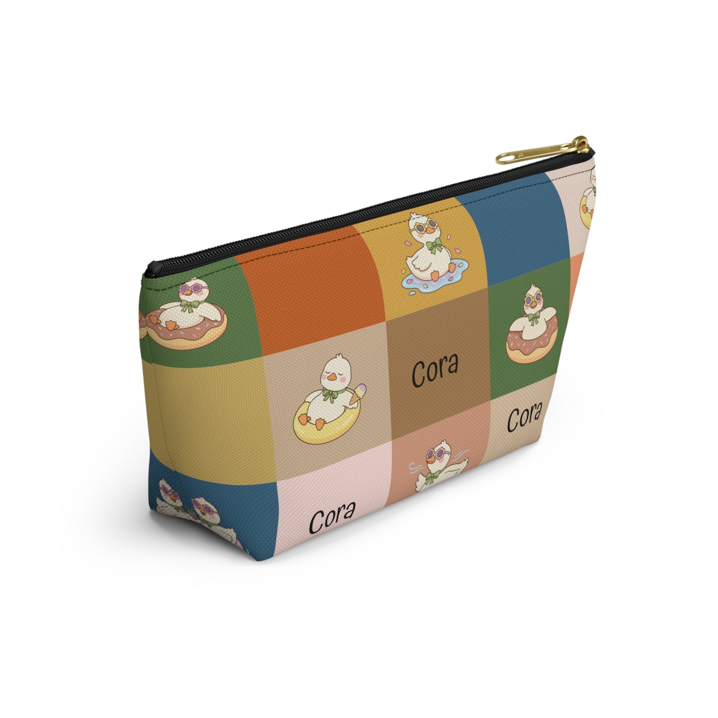 Personalized Duck Pattern Accessory Pouch — Custom Name Cosmetic Bag