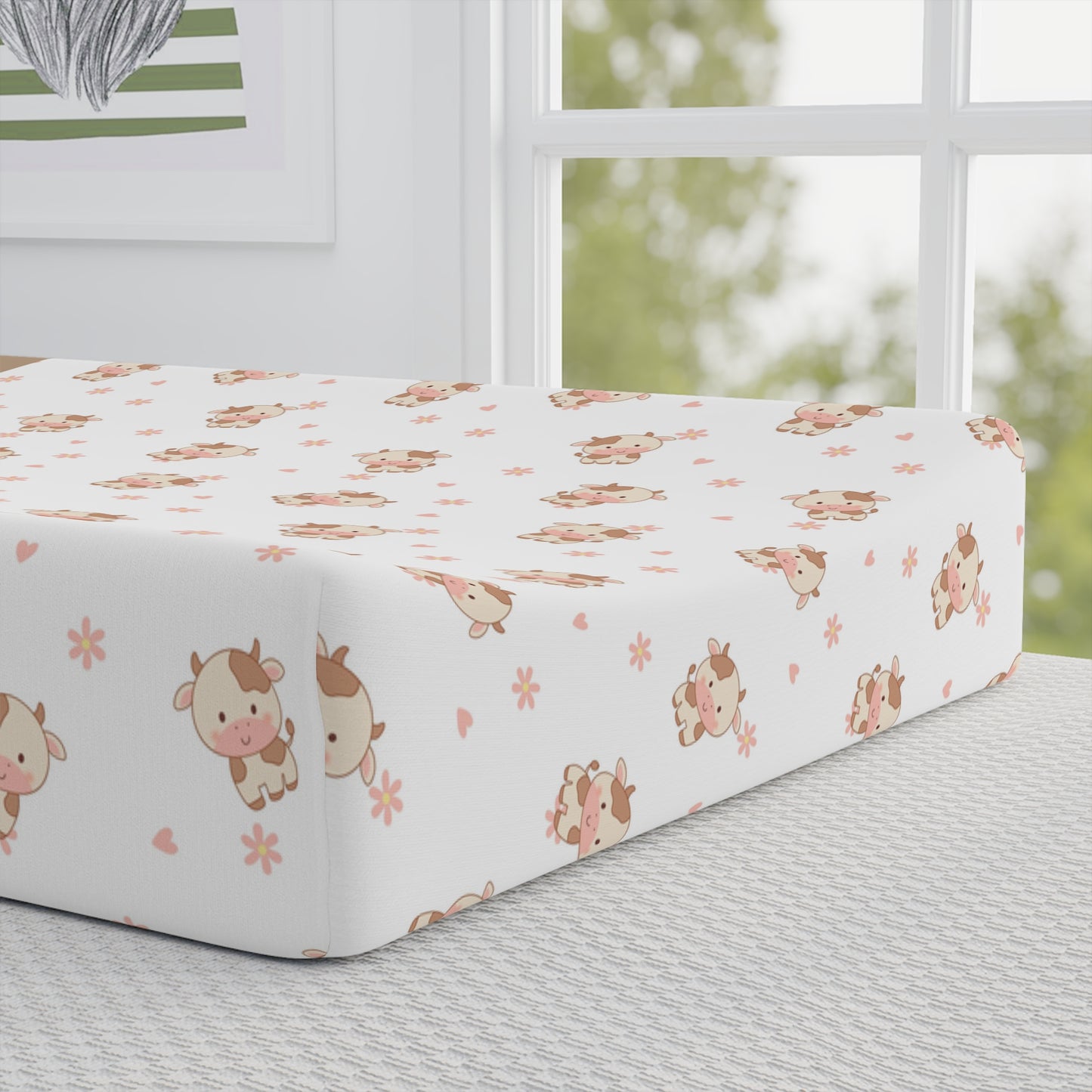Cow Baby Changing Pad Cover — Personalized Floral Nursery Changing Pad Protector