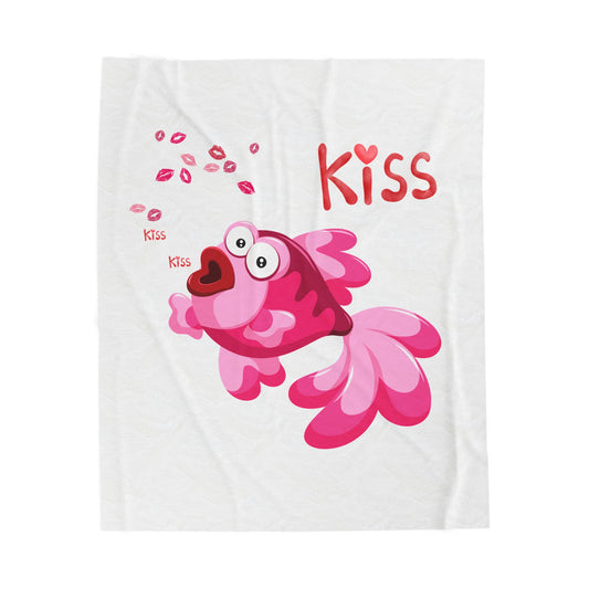 Pink fish with open mouth and kiss Velveteen Plush Blanket