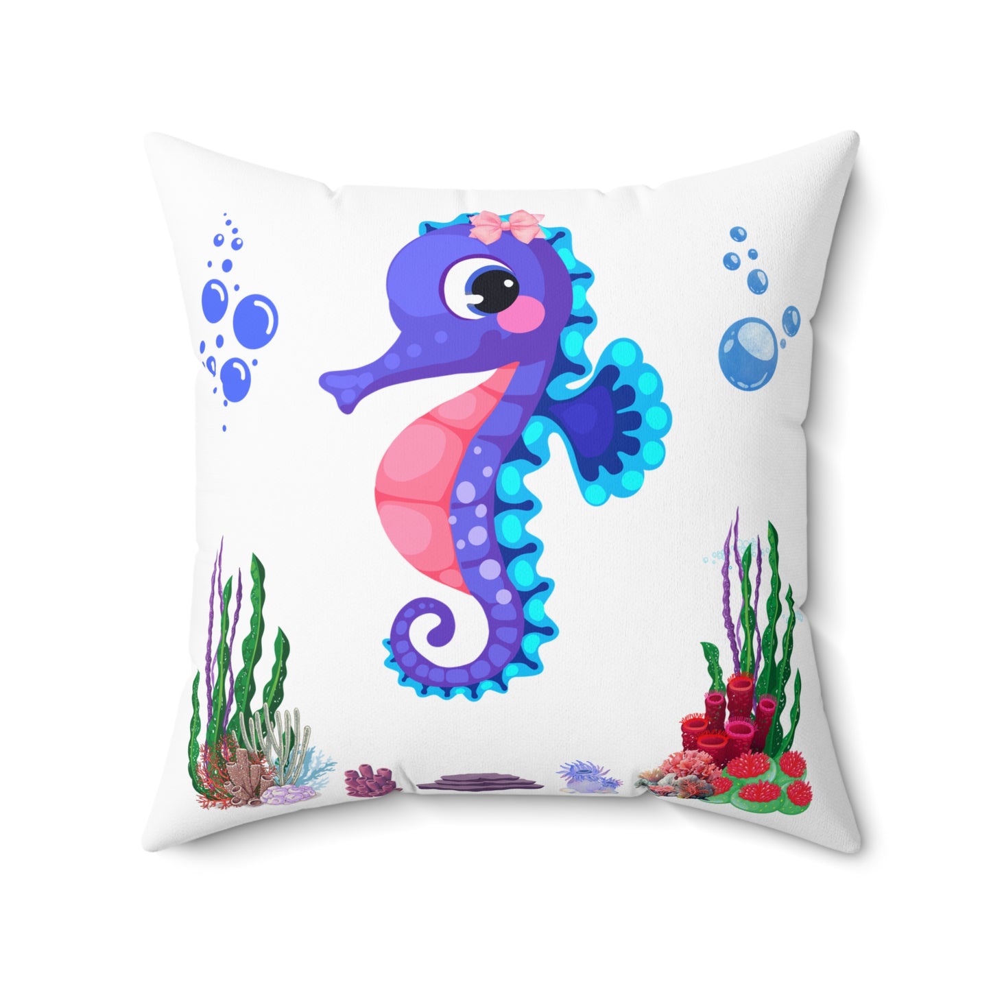 Seahores playful under the sea Spun Polyester Square Pillow