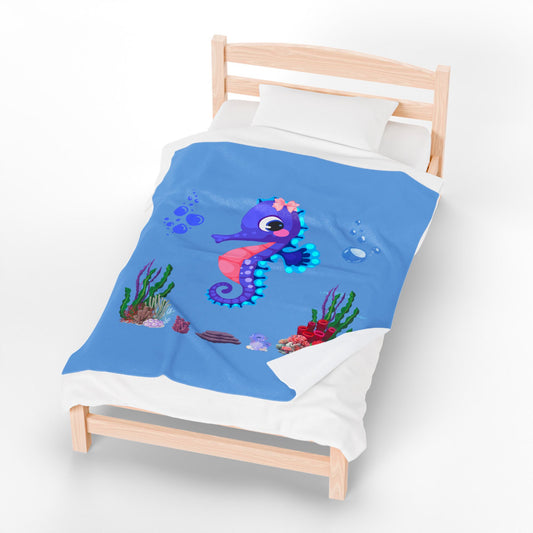 Seahores playful under the sea Velveteen Plush Blanket