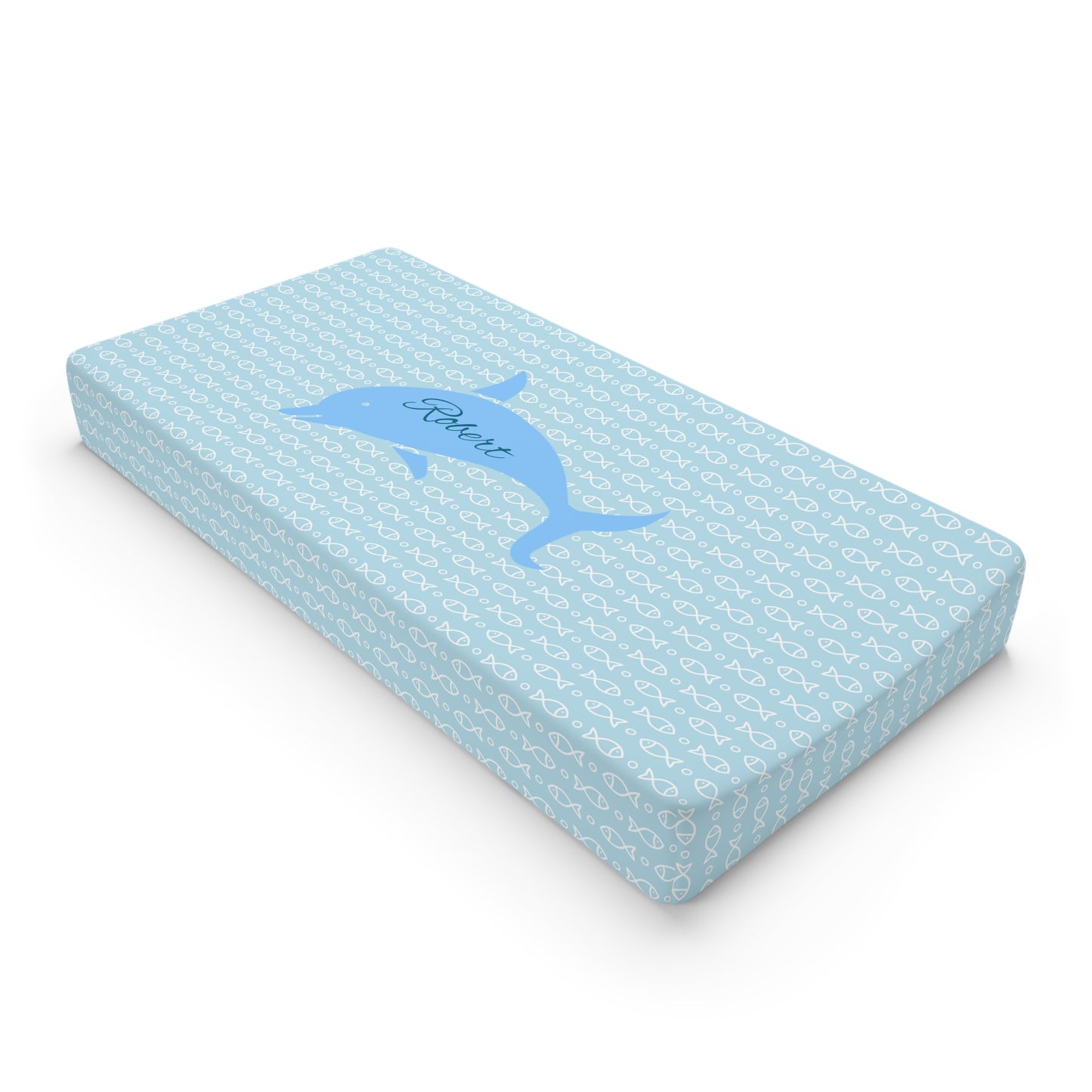 Blue Dolphin Baby Changing Pad Cover — Personalized Nautical Nursery