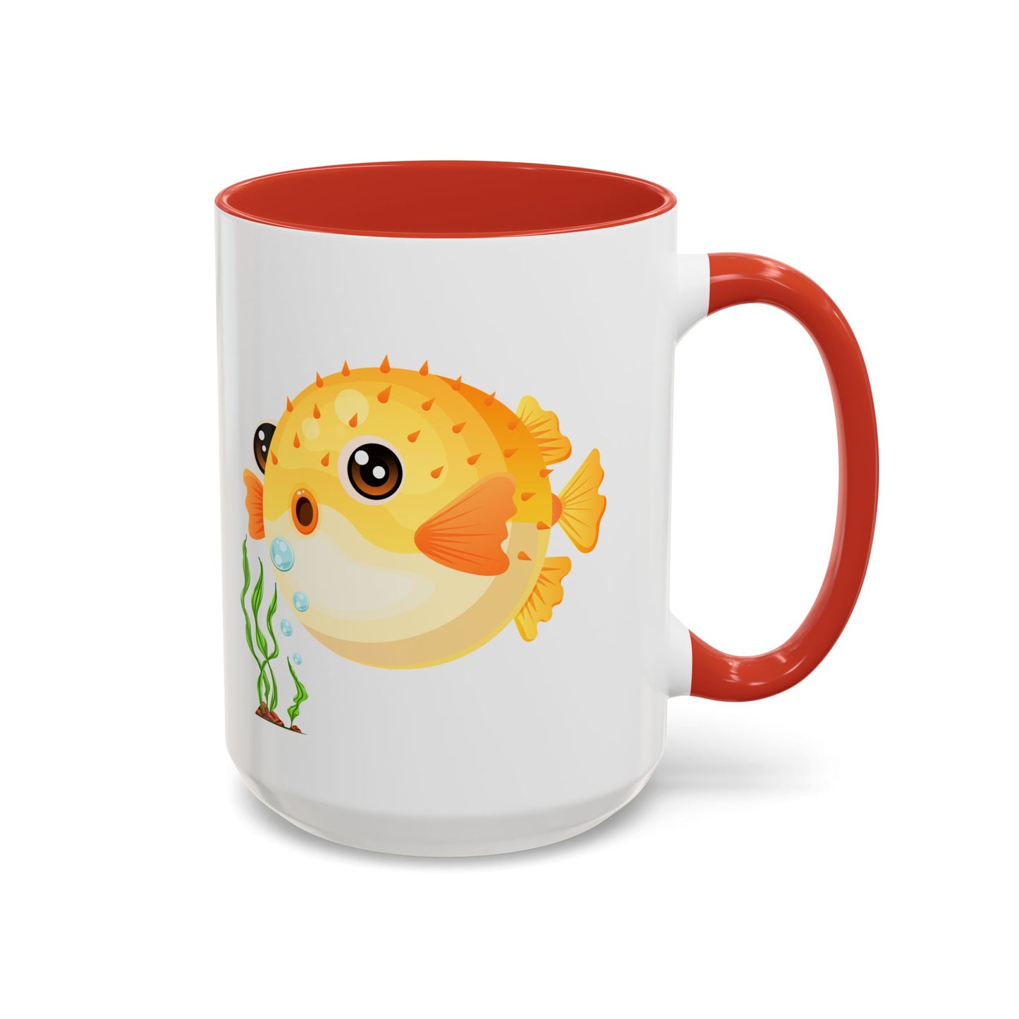 Cartoon Pufferfish with seaweed Coffee Mug