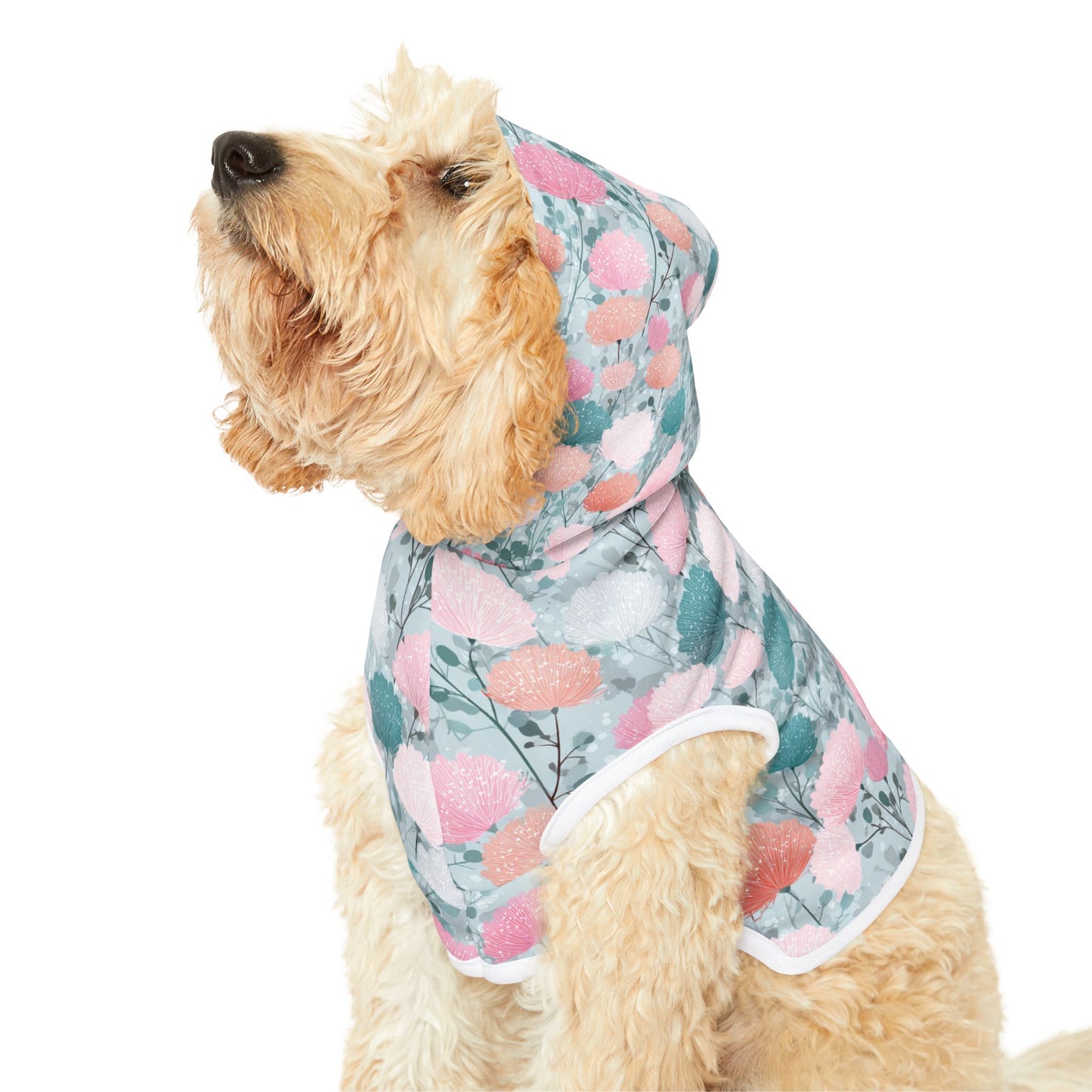 Dog Hoodie – Pastel Floral Pattern Pet Hoodie (Pink & Teal)