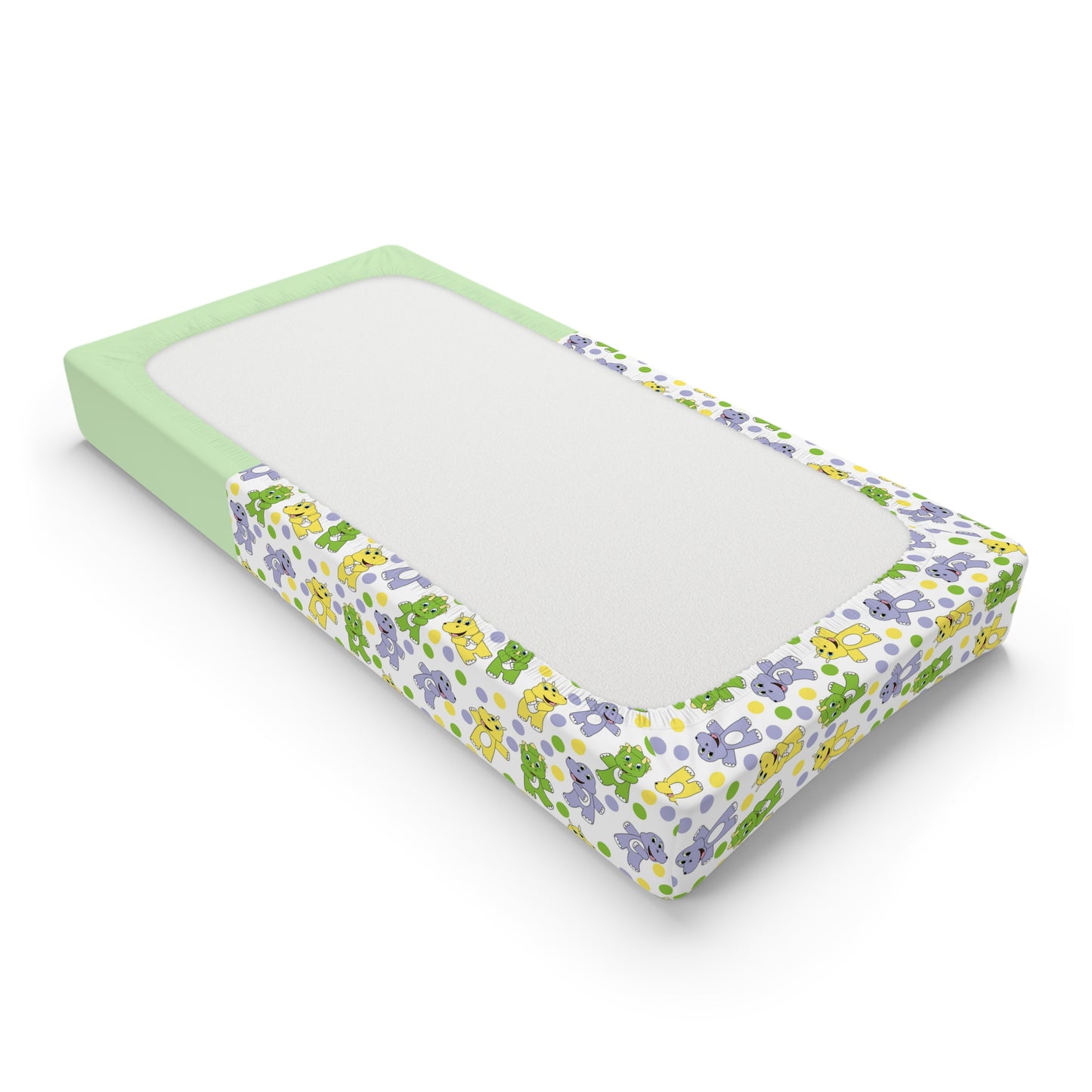 Personalized Floral Baby Changing Pad Cover — Green Hippo Design (Custom Name)