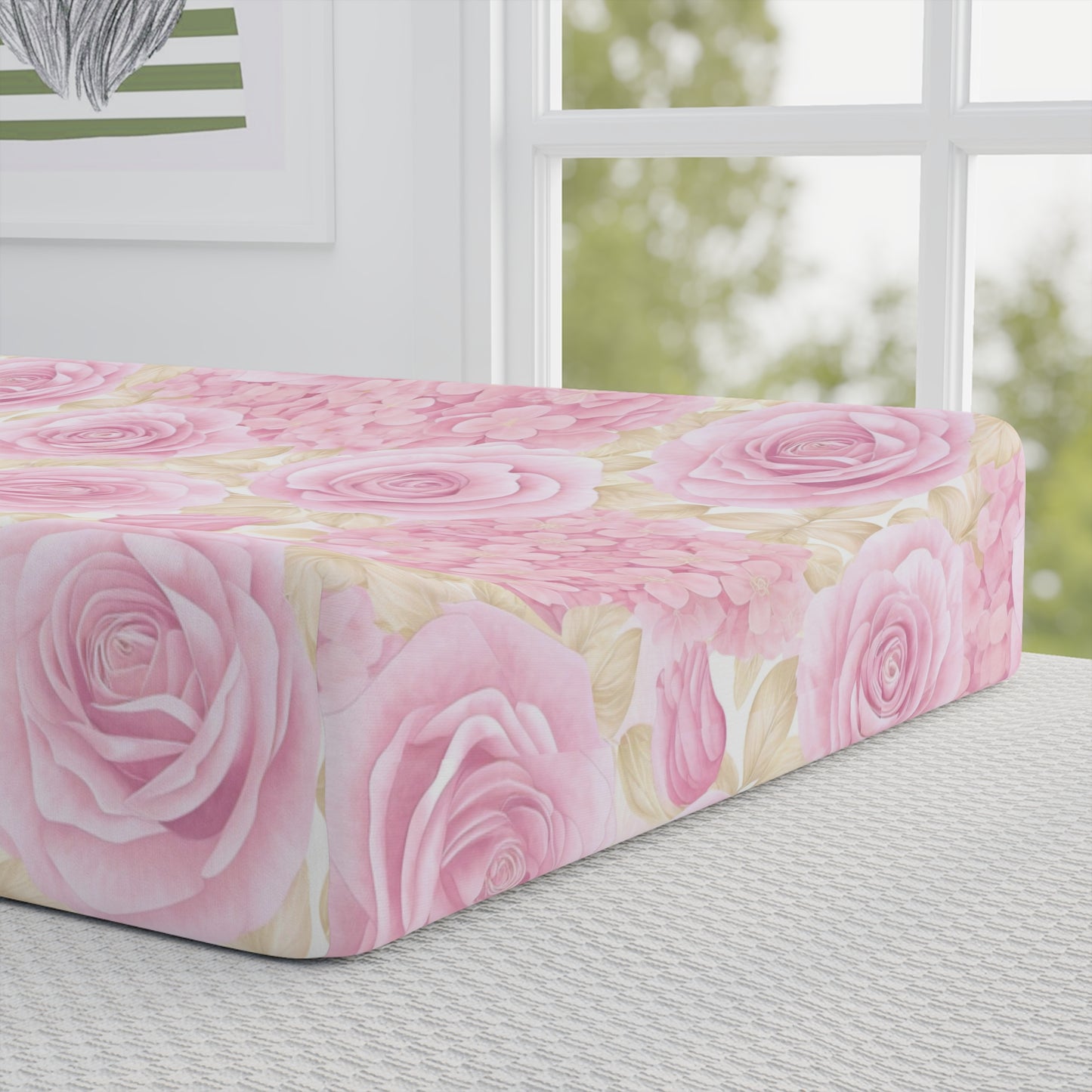 Baby Changing Pad Cover - Pink Rose Floral Personalized Nursery Cover