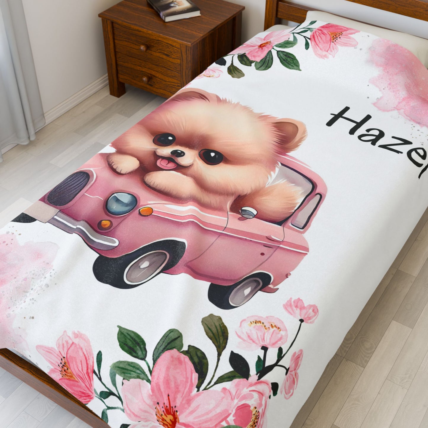 Personalized Plush Blanket with Cute Puppy Design, Soft Throw Blanket, Pet Lover Gift, Cozy Home Decor, Baby Shower Gift, Floral Accent