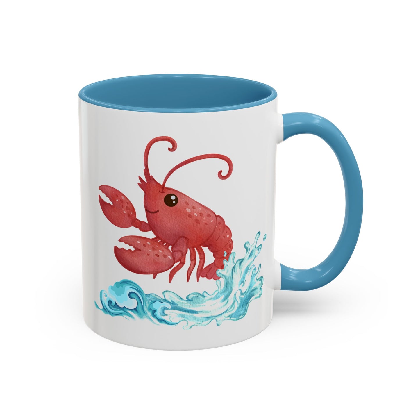 Cheerful red lobster emerging from stylized blue waves Coffee Mug