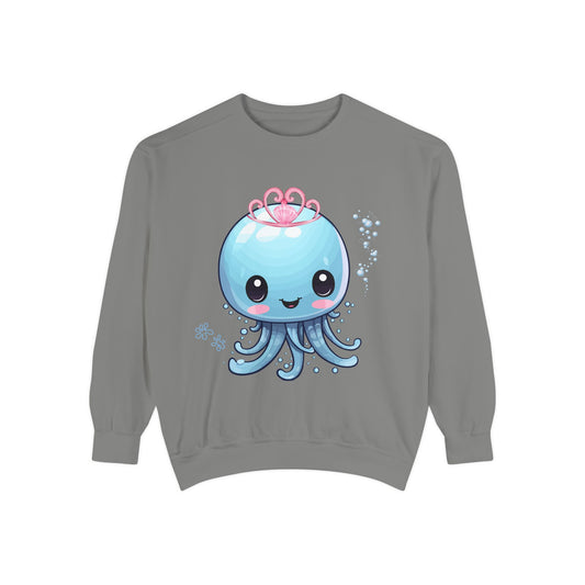 Blue jellyfish with a pink tiara Unisex Garment-Dyed Sweatshirt