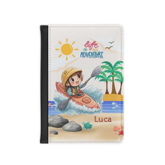 Personalized Kids Kayak Passport Cover — "Life is Adventure" Travel Holder (Custom Name)