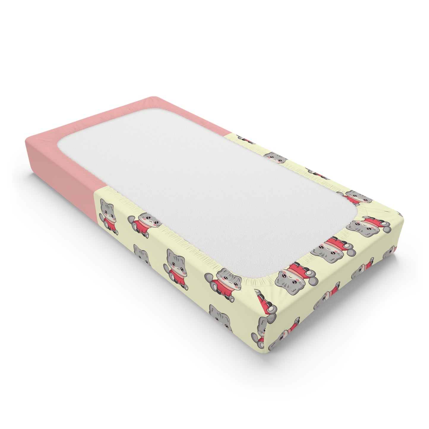 Personalized Baby Changing Pad Cover – Cute Gray Kitten Pattern, Custom Name Nursery Accessory