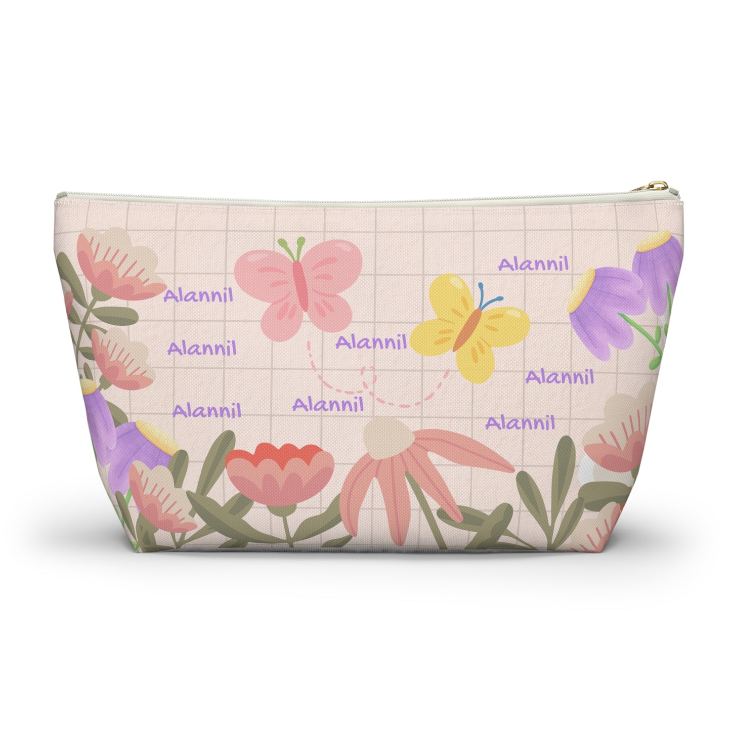 Floral Butterfly Accessory Pouch — Personalized T-Bottom Makeup Bag