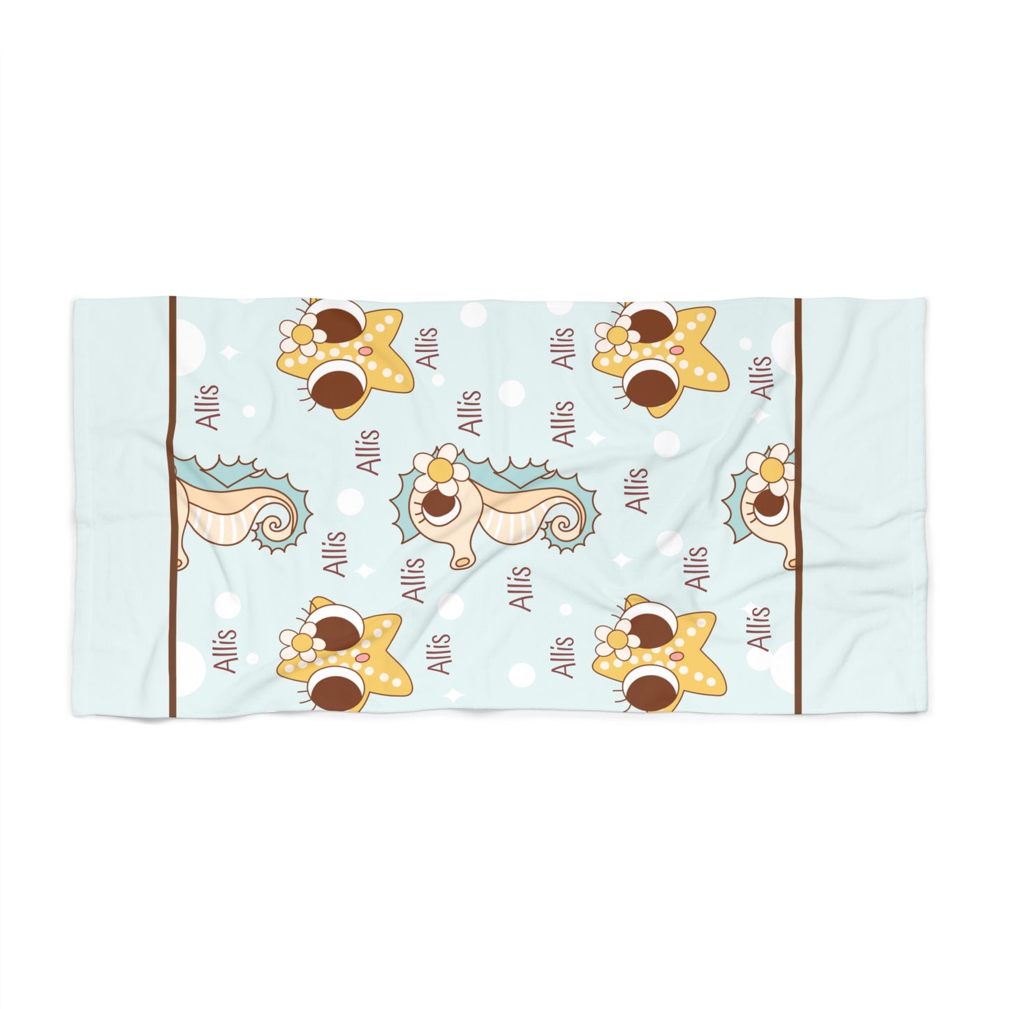 Personalized Cute Seahorse Beach Towel — Custom Name ‘Allis’