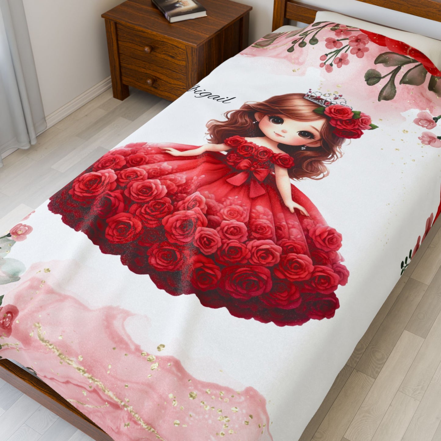 Personalized Velveteen Plush Blanket with Floral Fairy Design, Cozy Gift for Kids, Nursery Décor, Soft Throw for Birthdays, Baby Showers