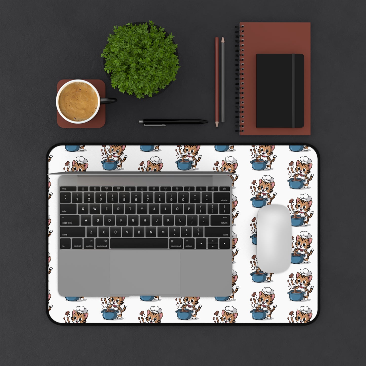 Cute Cat and Tea Desk Mat for Home Office