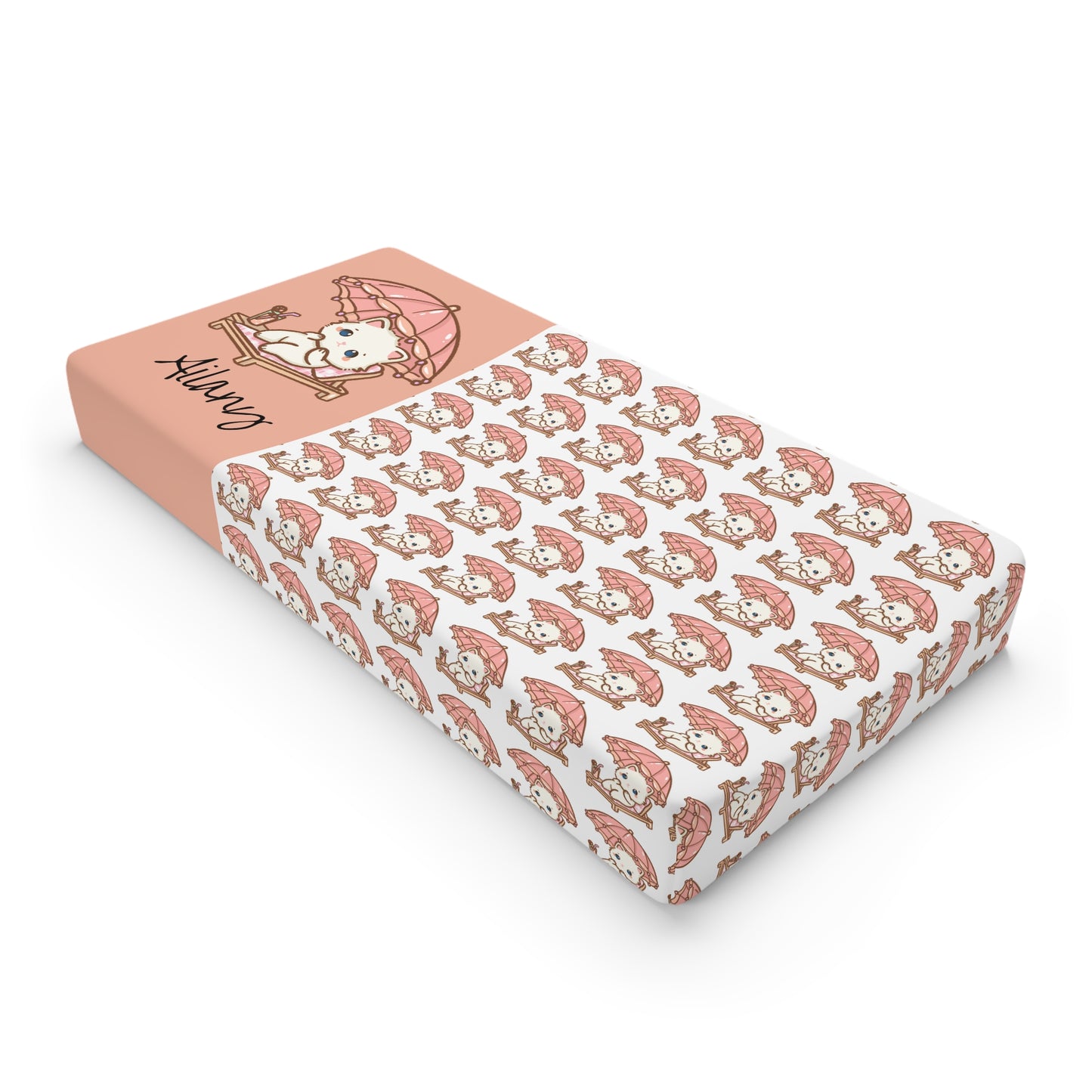 Personalized Baby Changing Pad Cover — Cute Sleeping Fox Pattern, Custom Name Nursery Accessory