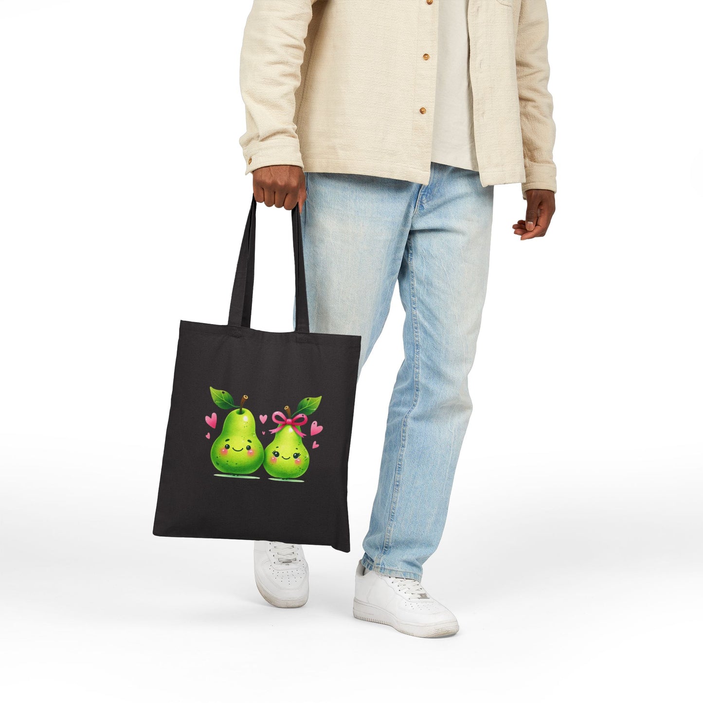 Pear Couple Canvas Tote Bag — Cute Kawaii Fruits Reusable Grocery Bag