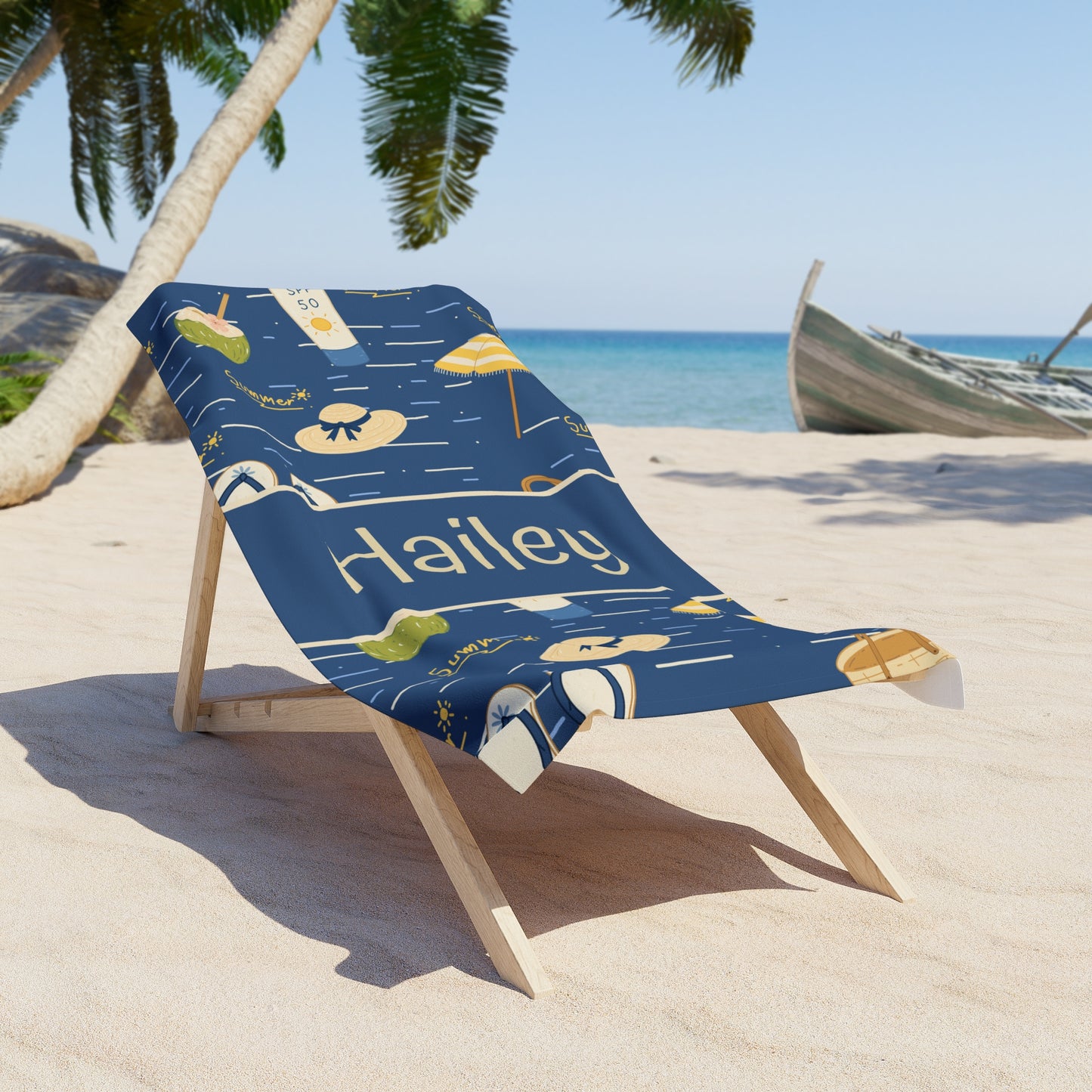 Personalized Nautical Beach Towel — Custom Name 'Hailey' Summer Pool & Vacation Towel