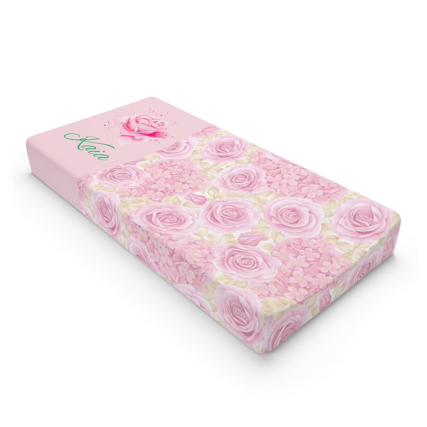 Baby Changing Pad Cover - Pink Rose Floral Personalized Nursery Cover