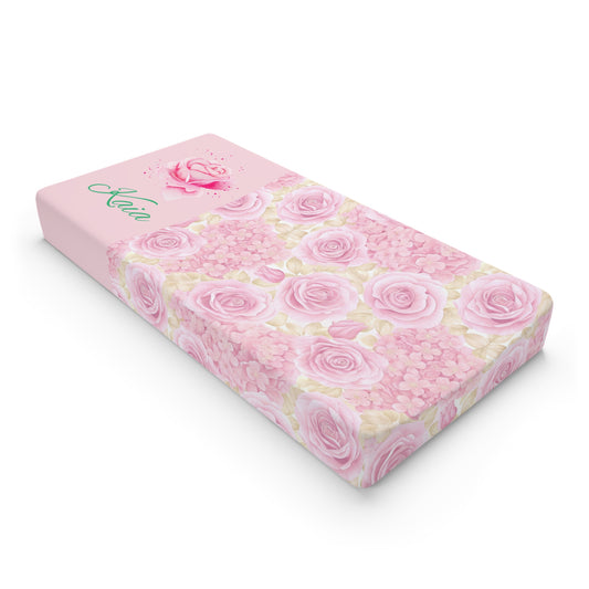 Baby Changing Pad Cover - Pink Rose Floral Personalized Nursery Cover
