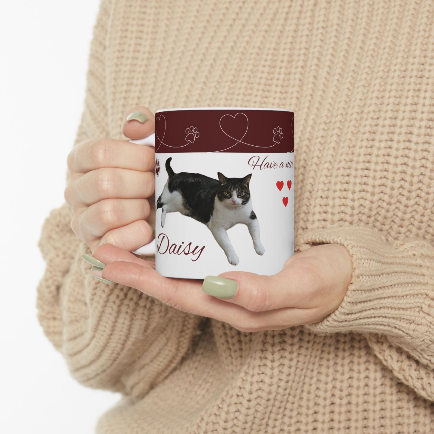 Have a Nice Day Cat Mug — Cute Paw Print Ceramic Coffee Cup (11oz/15oz)