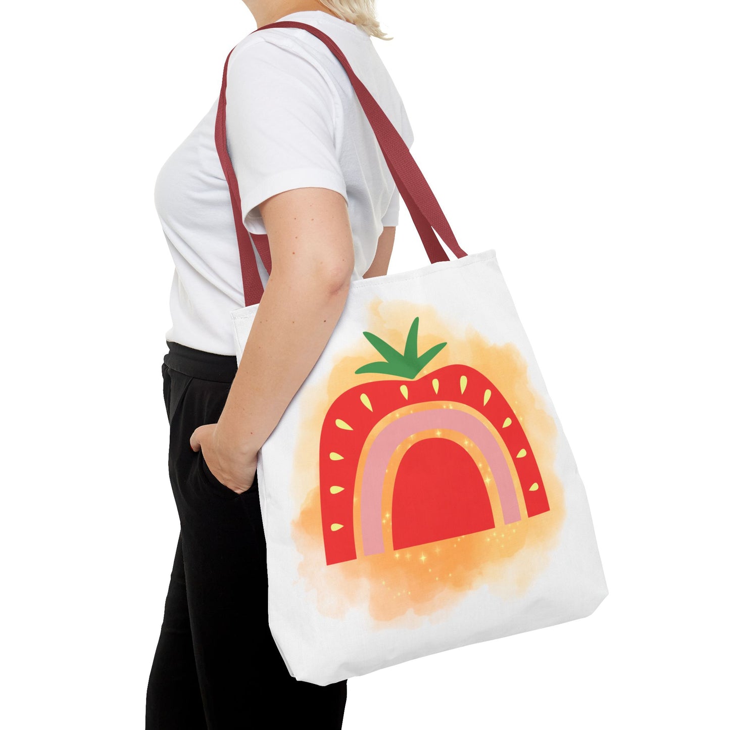 Strawberry Rainbow Tote Bag – Cute Fruit Watercolor AOP Tote