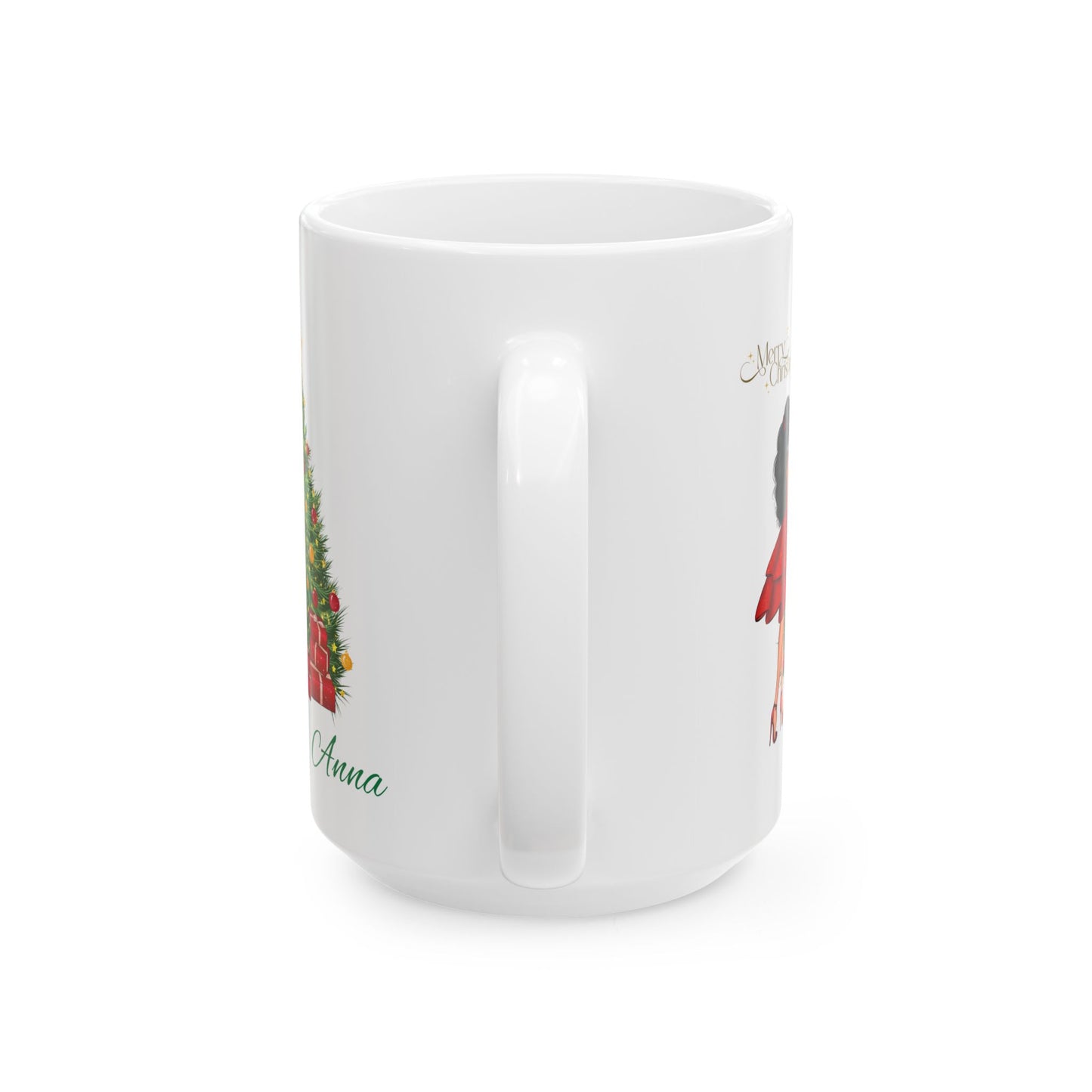 Personalized Christmas Mug – Festive Tree & Girl Illustration (11oz/15oz)