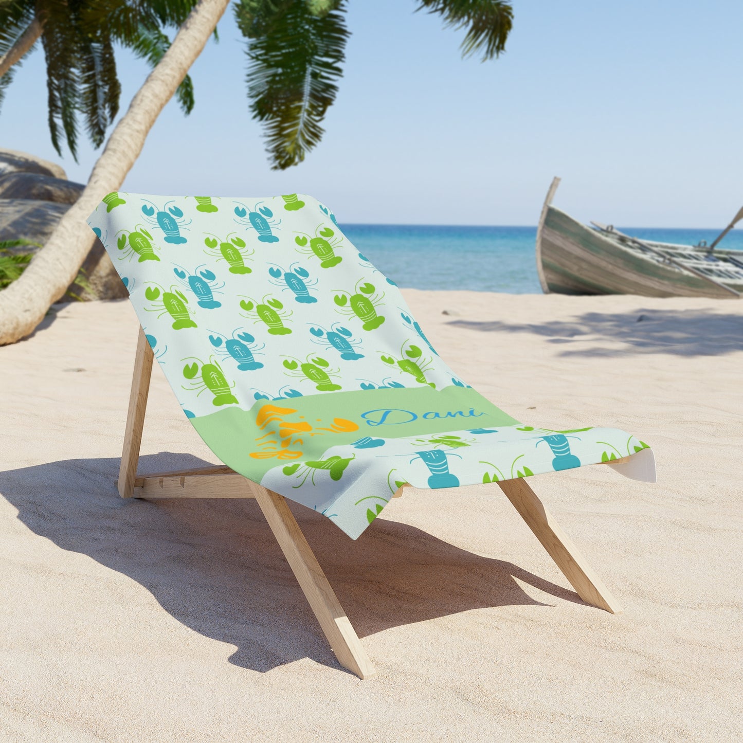 Personalized Lobster Beach Towel – Custom Name Coastal Pattern