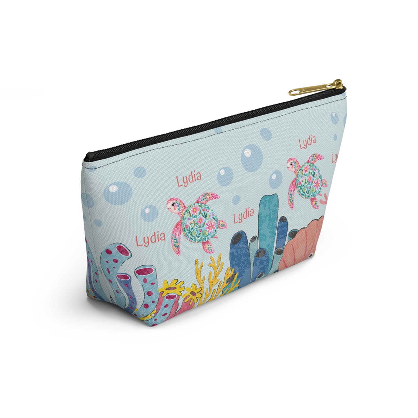 Personalized Sea Turtle Makeup Bag — Floral Turtle Cosmetic Pouch