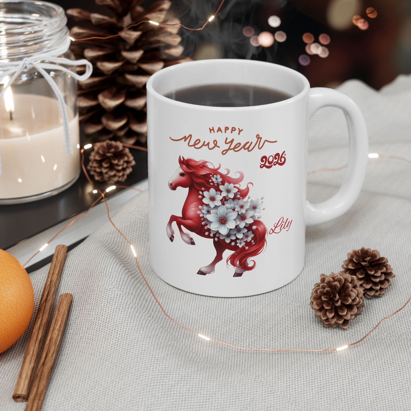 Personalized Red Unicorn Ceramic Mug — Custom Name & Birth Year Coffee Cup (11oz/15oz)