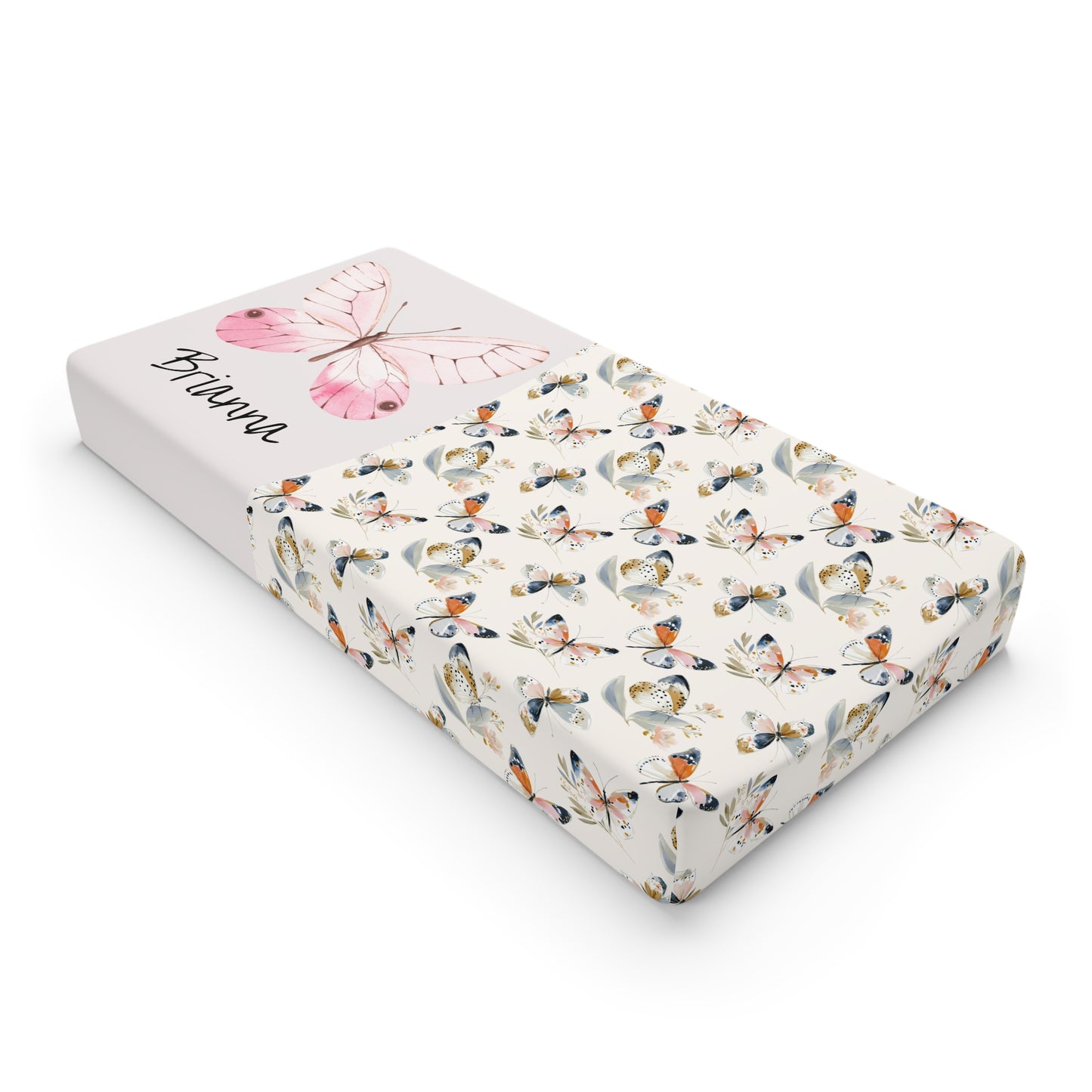 Butterfly Floral Baby Changing Pad Cover — Personalized Name Option