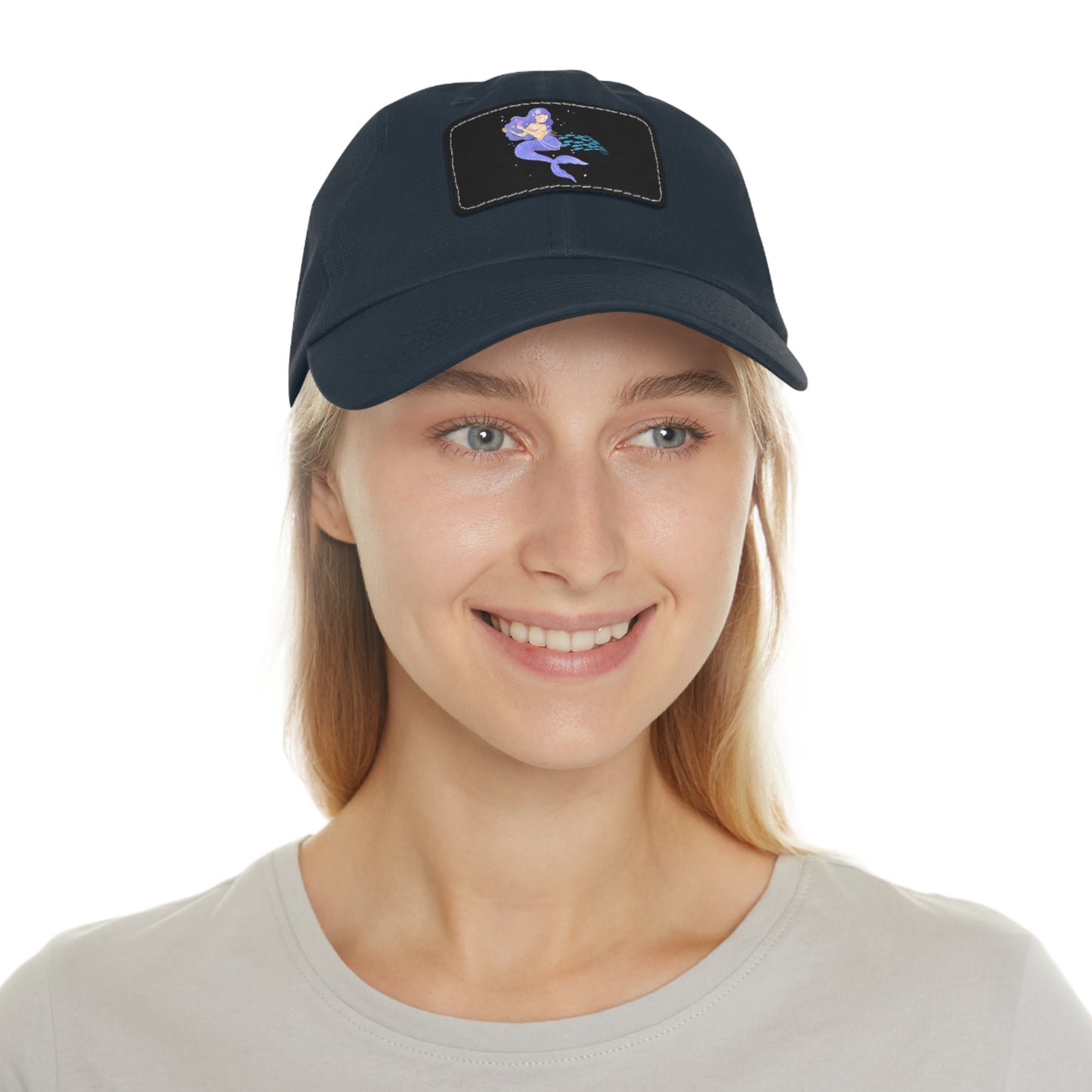 The mermaid and her school fish Dad Hat with Leather Patch (Rectangle)