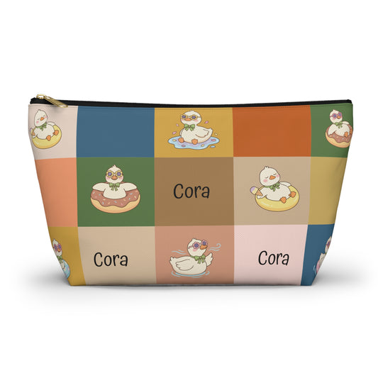 Personalized Duck Pattern Accessory Pouch — Custom Name Cosmetic Bag