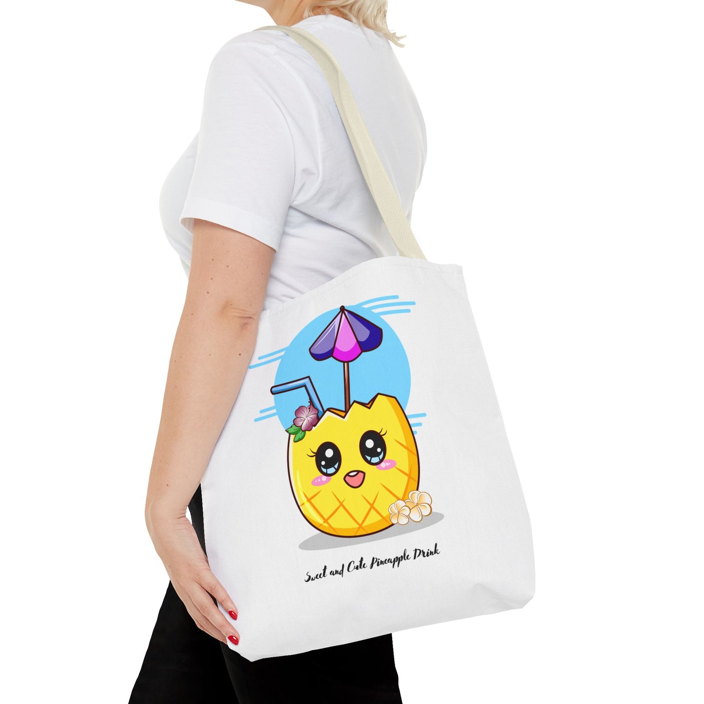 Pineapple Picnic Tote Bag — Cute Kawaii Tropical Drink Design