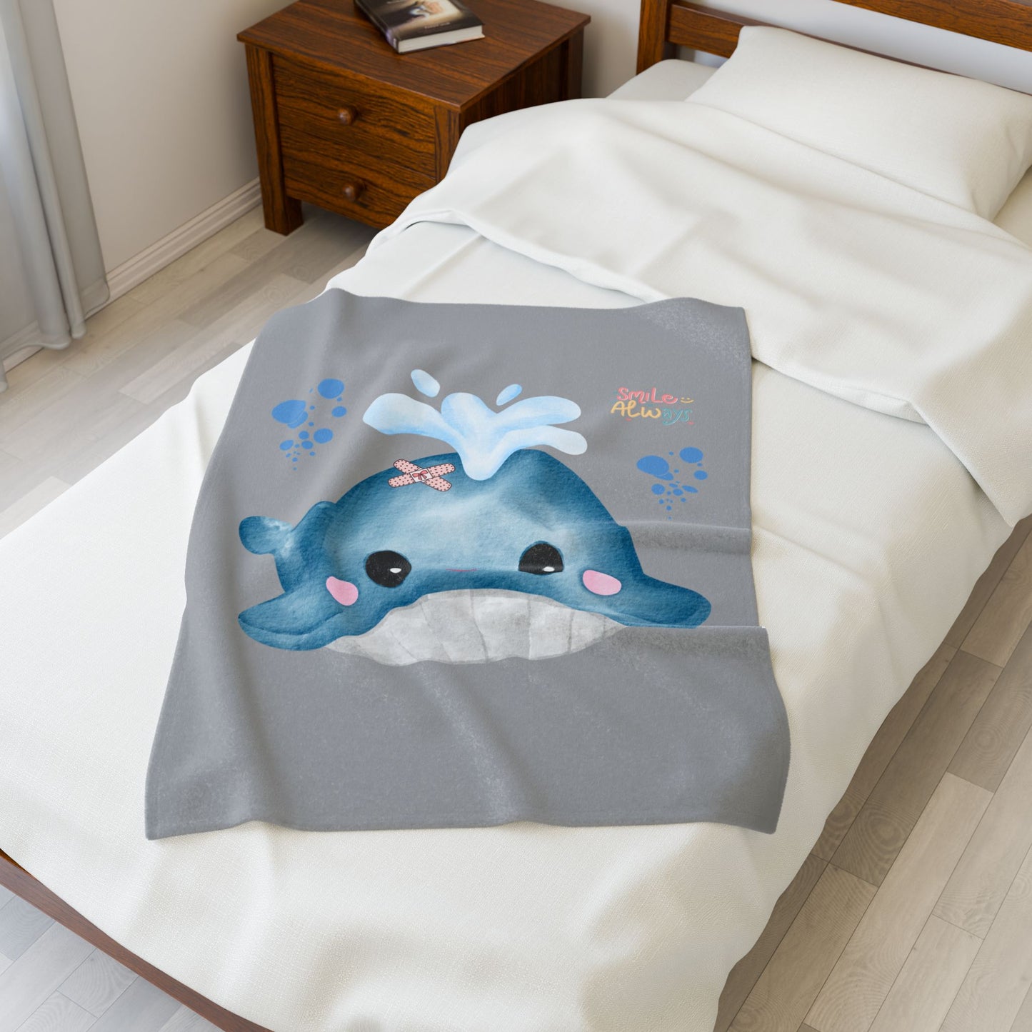 Whale with a bandage and bubble Velveteen Plush Blanket
