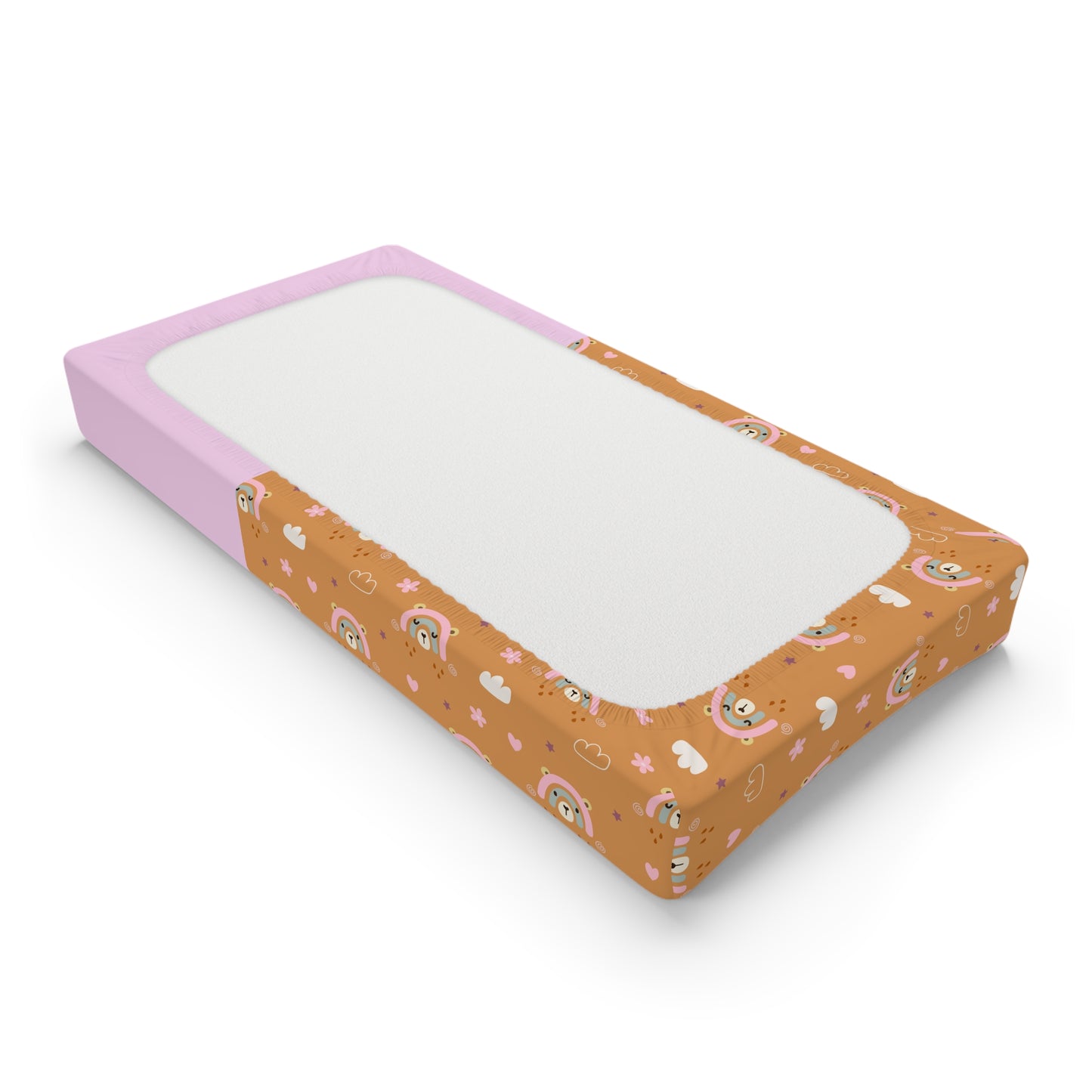 Personalized Baby Changing Pad Cover – Floral Teddy & Rainbow Print