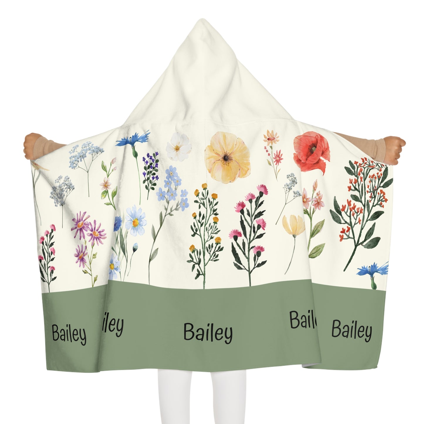 Personalized Floral Hooded Towel for Kids — Custom Name 'Bailey'