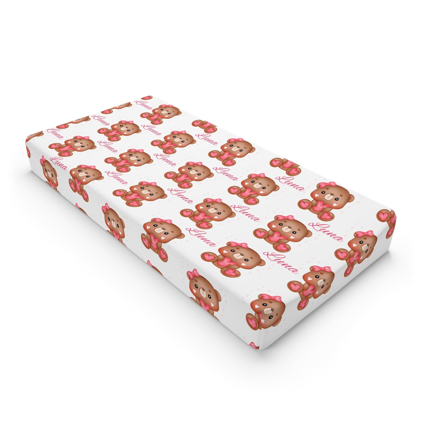 Baby Changing Pad Cover - Pink Teddy Bear Pattern, Personalized Name Option