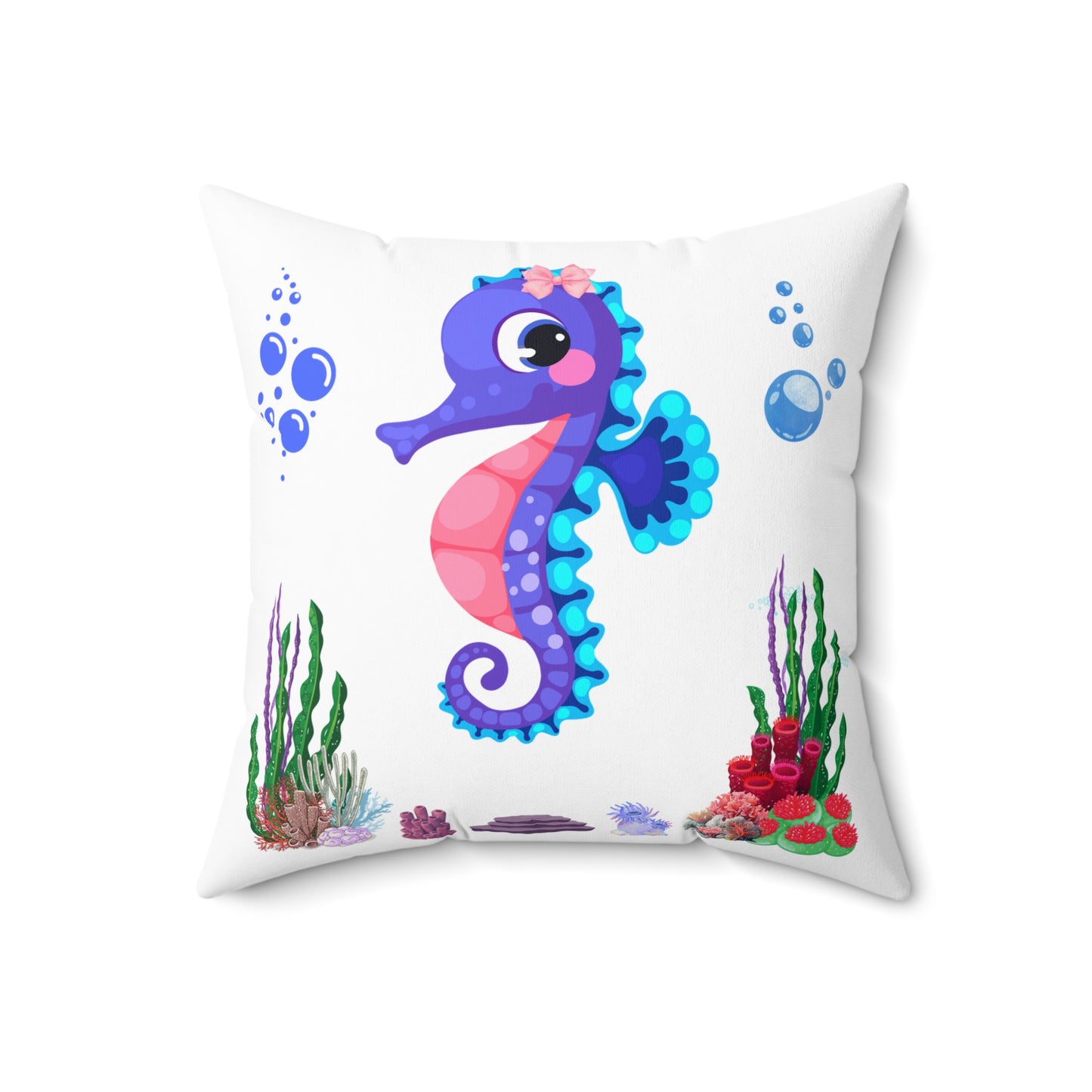 Seahores playful under the sea Spun Polyester Square Pillow